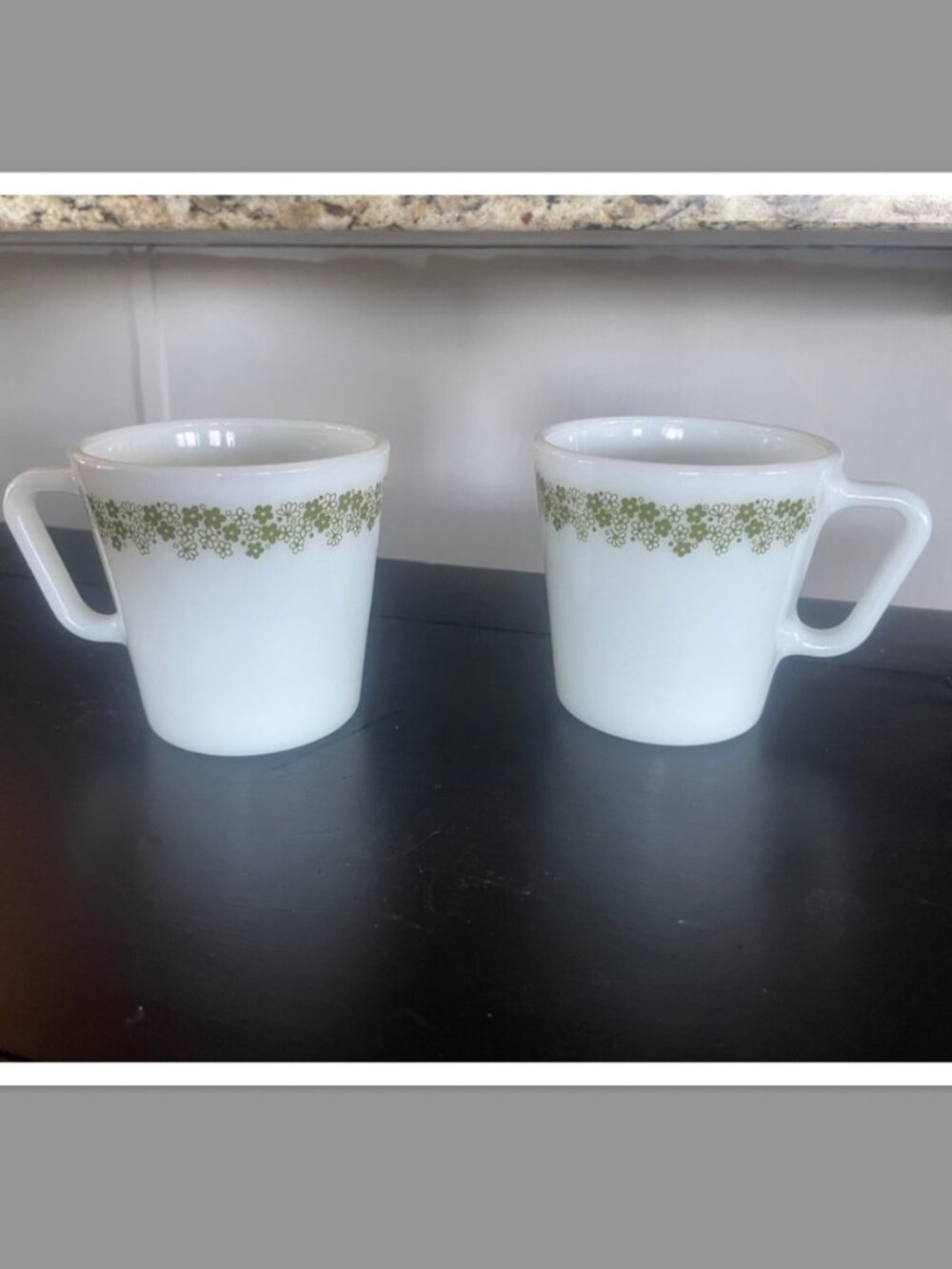 PYREX Coffee Mugs in Spring Blossom Green, vintage set of 2
